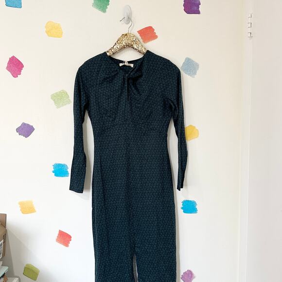 US 6P Boden Turquoise Print Long Sleeve Midi Dress NWT - Picture 2 of 6